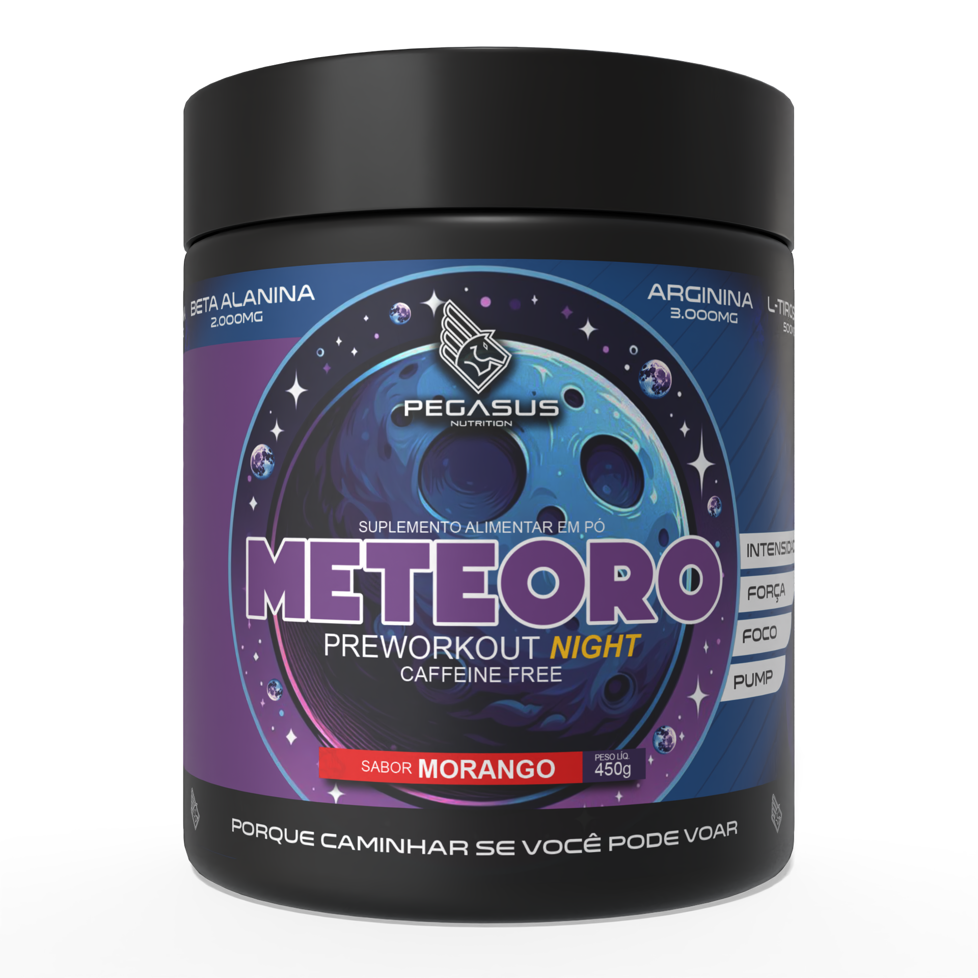 Meteoro Preworkout Night – Pré-Treino Sem Cafeína Pegasus Nutrition 450g (Morango)