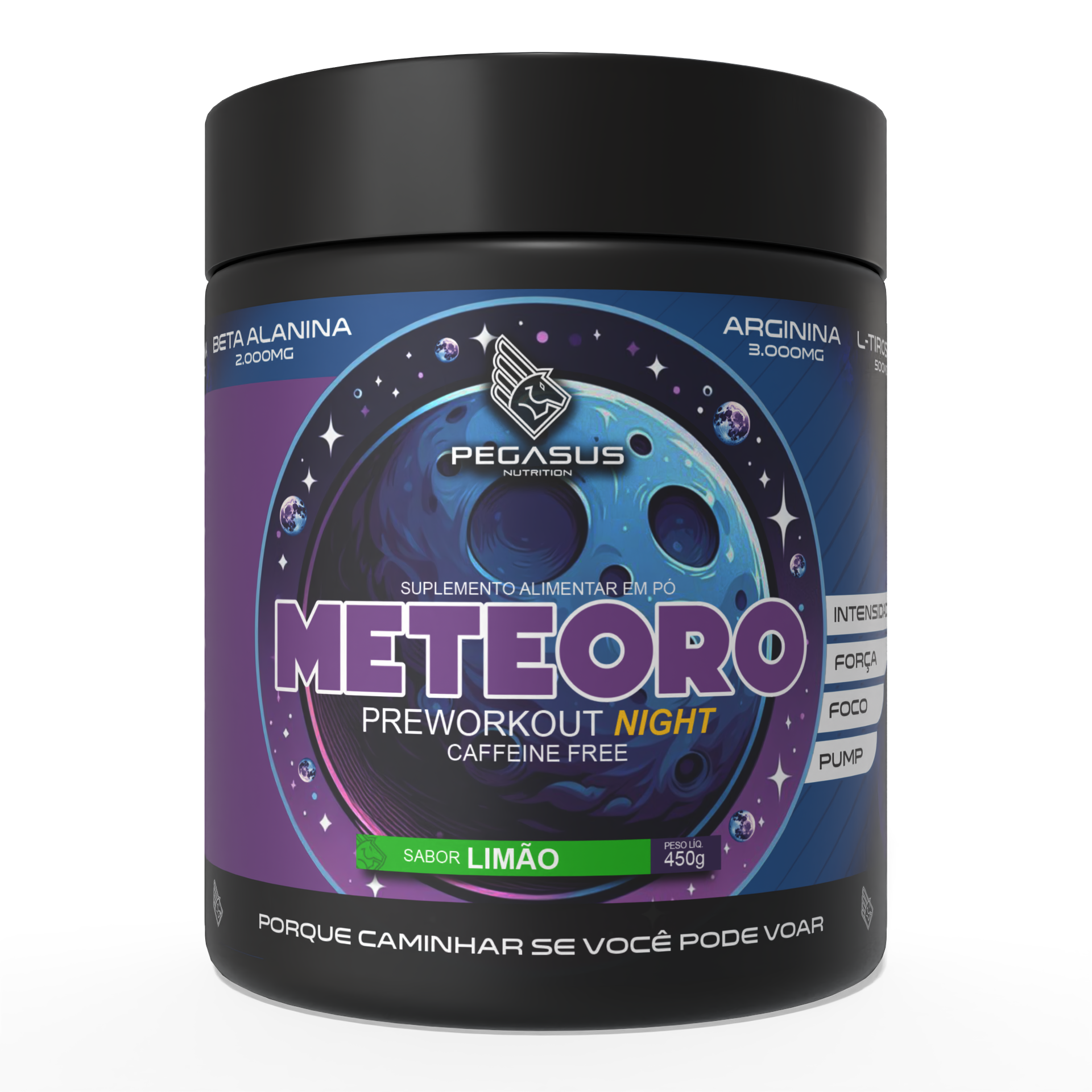 Meteoro Preworkout Night – Pré-Treino Sem Cafeína Pegasus Nutrition 450g (Limão)
